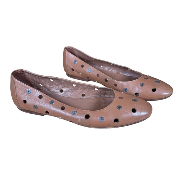 Hermès Olbia Clous de Selle Leather Ballet Flats Brown Size 38